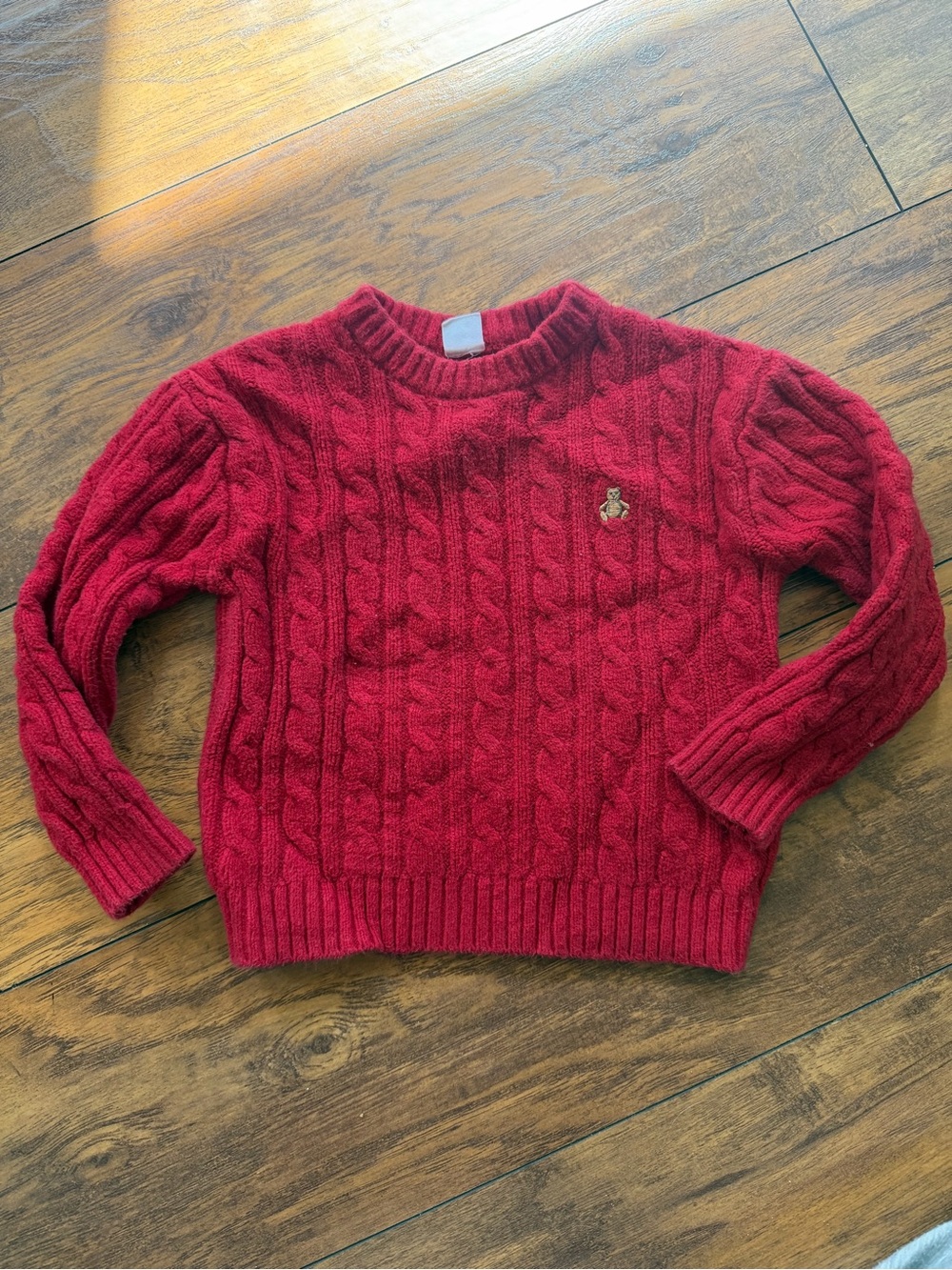 GAP Red Cable-Knit Sweater with Embroidered Bear